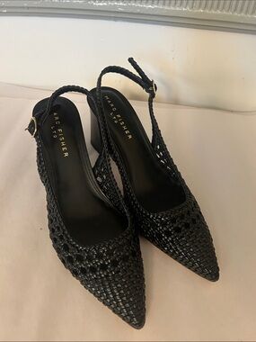 Marc Fisher LTD Black Woven Perforated Pointed Slingback Heels